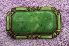 Art Deco Peking Glass Brooch Brass Filigree Enamel Pin Trombone Clasp 1920’s