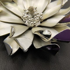 Vintage 3D Flower Brooch Pin Brushed Silver Tone Curled Petals Retro 1960s 2″
