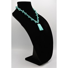 Vintage Cabochon Pendant Necklace Beaded Faux Turquoise Stone Statement Bin1D