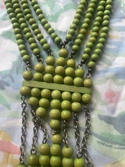 Wooden Beaded Lime Green Wire Necklace Antique ? Unknown age. Choker