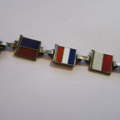 VTG 1940s Sterling Silver Enamel Nautical Flag Sweetheart Bracelet WWII