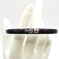 Cloisonné Asian Inspired Dark Cobalt Blue Floral Hand Painted Bangle Bracelet