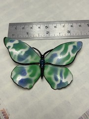 Vintage Mod 60s Pretty Blue Enamel Painted Metal Layered Butterfly Brooch Pin