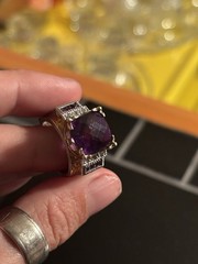 Vintage Chunky Square Two-tone 925 Sterling Silver Amethyst Cocktail Ring sz 6.5