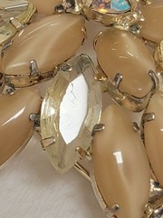 Vintage Creamy Beige Moonstone & Yellow Marquise /AB Rhinestone Brooch 1960’s
