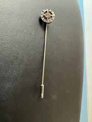 Silver Tone Stick Pin Hand Painted Floral White Cabochon Leaf Frame, VGC
