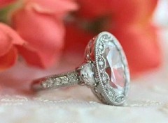 Vintage Halo 4CT Oval Cut Lab Created Diamond Ring 925 Silver Wedding Gift