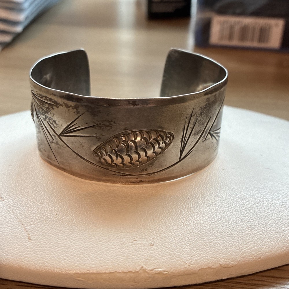 Stuart Nye Vintage Pinecone Wide Cuff Bracelet 6″ Sterling Silver 38.4 grams