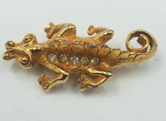 Crocodile Alligator Gator Gold Tone Rhinestones Brooch Pin