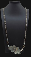 Vintage Silver Purse Pendant Necklace Crystal Colored Beads Heart Links 20″