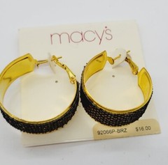 Women’s Hoop Earrings Brown Sequin & Gold tone 1.25 in Chunky