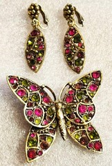 Hollycraft Vintage Pastel Butterfly Rhinestone Brooch Pin & Earrings Set