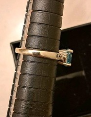 Petite 14k Solid White Gold Natural Blue Topaz and Diamond Ring Size 5