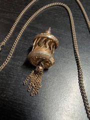 Vintage Unsigned Gold Tone Chain Necklace and Bird Cage Pendant Costume Jewelry