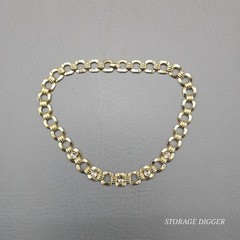 VTG Gold Tone Metal with 5 Rhinestones Link Necklace 17″ Long, Fold-Over Clasp