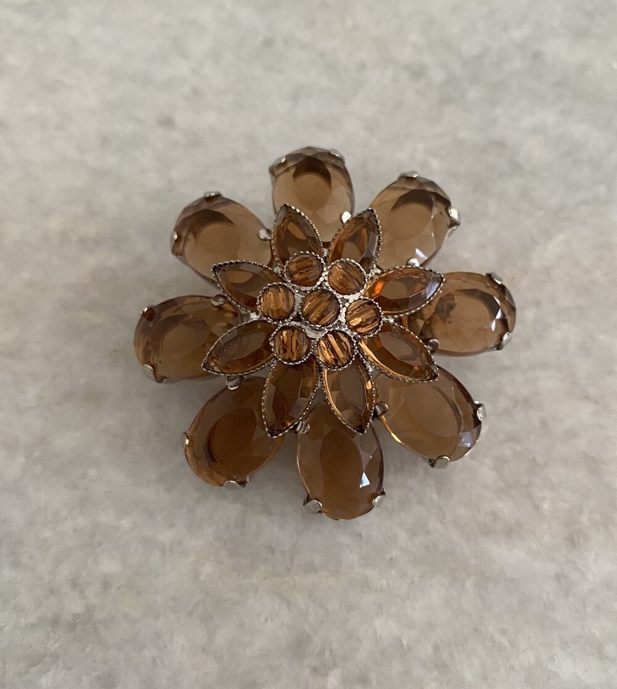 Vintage Rhinestone Flower Brooch Pin Pendant