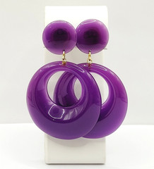 Purple Curvy Hoop w Button Stud Retro Style Vtg 1980s Costume Pierced Earrings