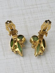Vintage Juliana Green Blue Navette Round Rhinestone Clip On Earrings NO GLOW