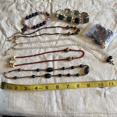 Vintage Lot 5 Necklace 2 Bracelet Metal, Glass, Stone, Plastic Beaded Jewelry