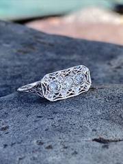 East West Stack Art Deco Ring 2.0 Ct Lab Created Diamond 14k White Gold Plated