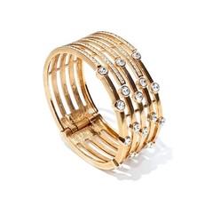 Vintage Signed Butler Gold Tone Rhinestone Hinged Cuff Bracelet SEE DESCRIPTION