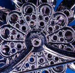 Judy Lee Starburst Brooch Silver Tone 2.75″ Sapphire Blue AB Rhinestone Vintage