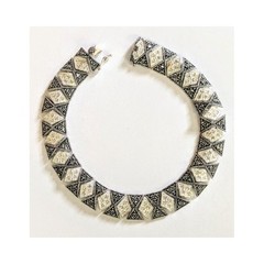 Art Deco Style Silver Plated Marcasite &Diamond Accent Link Bracelet 8.25″