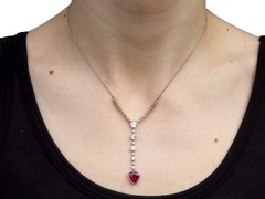 Antique 2.10Ct Pear Cut Ruby and 2.04Ct Diamond Platinum Pendant Circa 1915