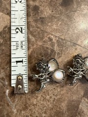 Vintage Set of 2 Fairy Elf Pixie Imp Sterling Brooch Pin Abalone Wings