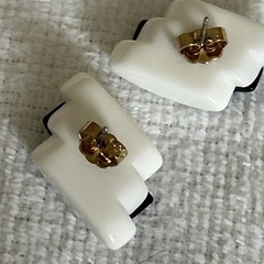 Vintage Acrylic 1980s Black + White Stud Earrings Asymmetrical Funky Costume