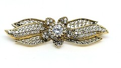 Vintage Silver Brooch Plated With Gold Water Set With Zrconia Stones #982#
