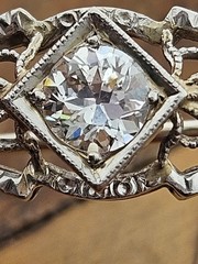 Art Deco Platinum & Gold Mixed .40ct Diamond Solitaire Brooch Bar Pin SI2 F/G