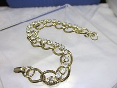 Vintage Sparkling Clear Rhinestone 7.5″ Bracelet Tennis / Chain Gold Plate