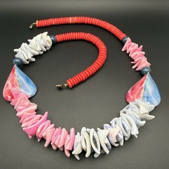 Vintage Shell Necklace Chunky Pink Blue Dyed Shell Beads Bold Beach Statement