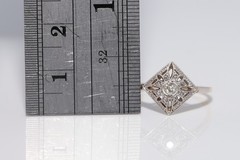 Antique Circa 1920s Art Deco 18k Gold Natural Diamond Navette Design Ring