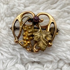 Vintage Art Nouveau Grape Cluster Brooch Purple Stone Early Safety Clasp 1″