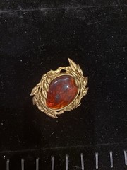 Gold Wreath Brooch, Grecian Style Ombre Cabochon