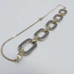 Vintage Gray Enamel Link Statement Necklace Gold Tone Retro Style 19″