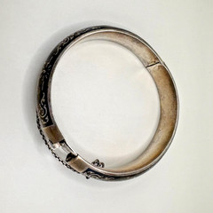Vintage Siam Sterling Silver Niello Hinged Bangle Bracelet Dancing Goddess 31.5g