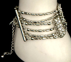 Vintage MARLYN SCHIFF 7″ Silver Tone Art Deco Style Paneled Rhinestone Bracelet
