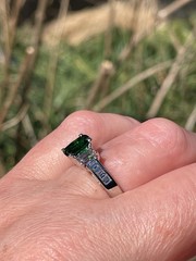 Vintage GIA 2.46ctw Natural Green Cushion Cut Tsavorite Diamond Platinum Ring