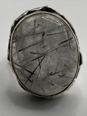 925 Sterling Silver Large Rutilated Quartz Statement Ring Size 7 9.6g BOHO