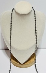 Cg Signed Silver Tone Necklace Black Stone Pendant Fleur De Lis Rhinestone 30in