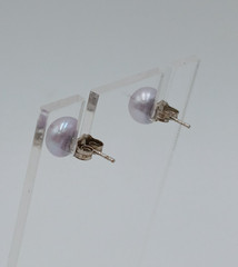 VTG 925 Lavender 6mm Pearl Stud Earrings Sterling Silver Round Cultured Estate