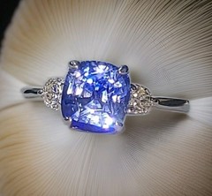 Vintage 14k White Gold Engagement Ring 2.70ct.Natural Blue Sapphire Cushion GIA