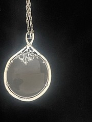Vintage Silver Tone Magnifying Glass Necklace on 30 Inch Chain Crystal Accents