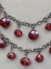 Vintage Boho Ab Red Crystal Charm Layered Beaded Necklace 18” Silver Tine