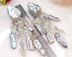SIGNED MONIES VTG MASSIVE BAROQUE PEARL CRYSTAL 4.5″ DROP EARRINGS UNIQUE RUNWAY