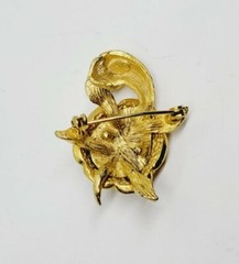 TURTLE Brooch Textured Gold Tone Rhinestone Eyes Vintage Signed Lind-Gal