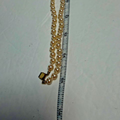Vintage Double Strand Faux Pearl Choker Necklace Teardrop Clasp 15.5″ Gold Tone